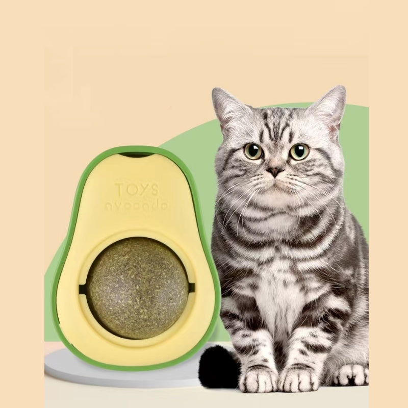 Boule murale en forme d'avocat et d'herbe à chat, jouets à lécher comestibles, friandises rotatives pour chaton, 360