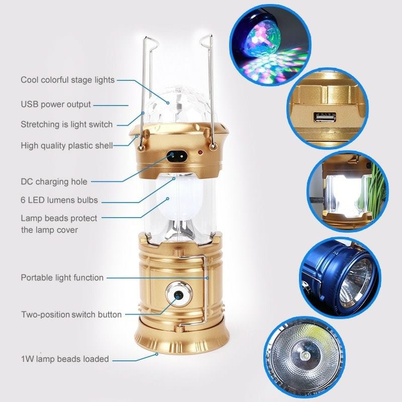 Camping light lantern 3IN1 multi-fonction Rechargeable lamp ,torch ,disco ball rotatif