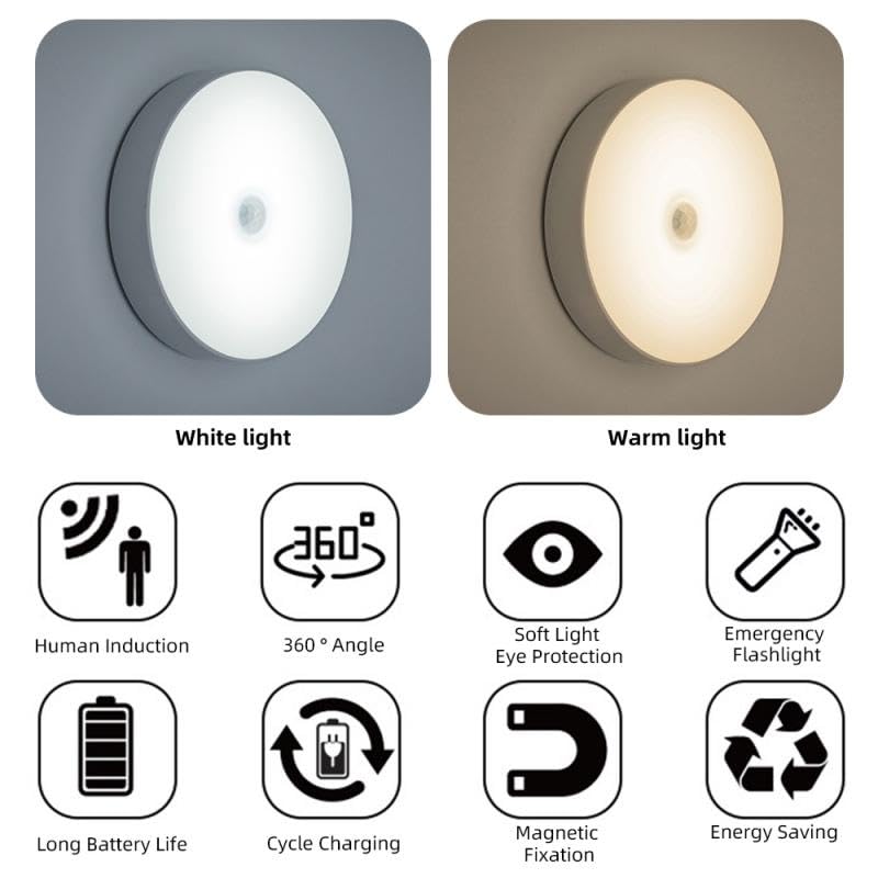 Lampe LED intelligente à capteur de mouvement sans fil Rechargeable + Mini Poubelle de Voiture Parfaite pour Placer des Ordures