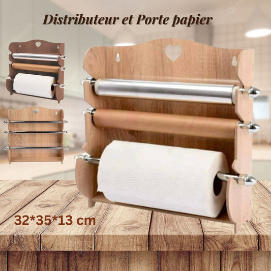 Distributeur et Porte papier de Cuisine en Bois