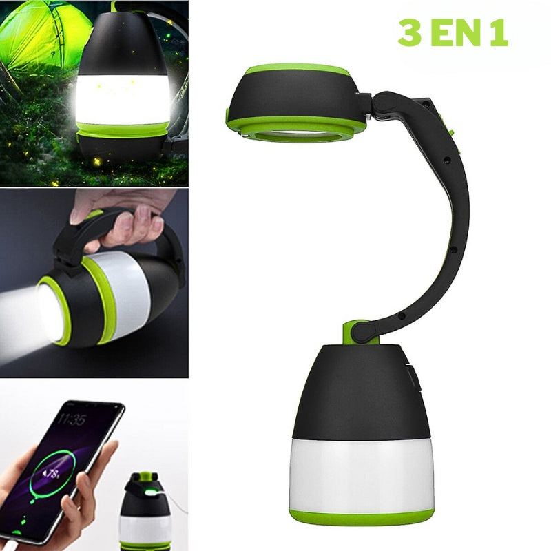 Lampe de poche 3 en 1 , bureau et camping 180 réglable , 3 modes, rechargeable avec fonction batterie externe