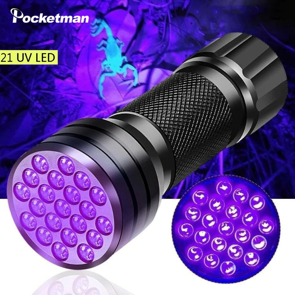 lampe de poche UV 21LED en alliage d'aluminium détecteur des scorpions et faux billet - المصباح بالأشعة فوق البنفسجية كاشف للعقارب والعملات المزورة