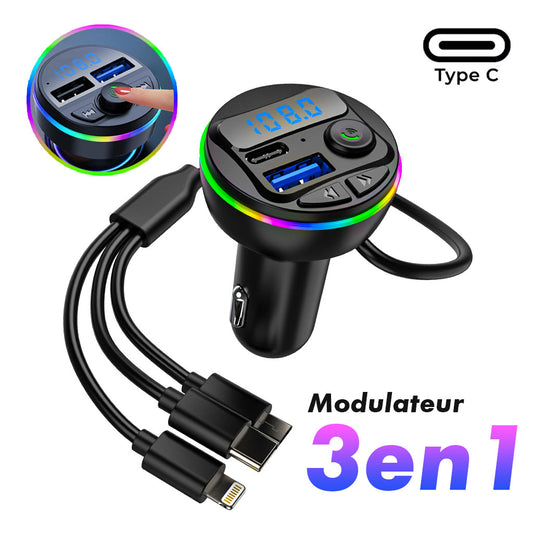 Transmetteur Bluetooth pour voiture, voiture Mp3 Player Radio Aux Adapter Lecteur de Musique