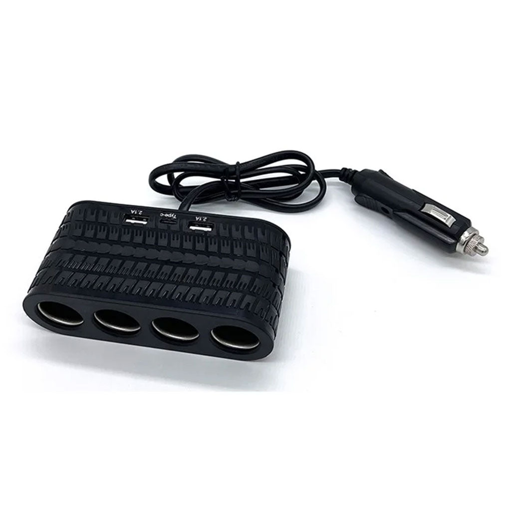 OLESSON 1654 Chargeur de Voiture 4 Sockets Lighter Cigarette 2 Adaptateur de Charge USB + 1 Type-C