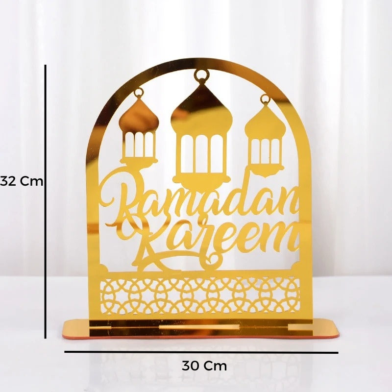 Ornements en acrylique Ramadan Kareem, lanterne étoile de lune dorée, décorations pour la maison زينة رمضان كريم أكريليك، فانوس نجمة القمر الذهبي