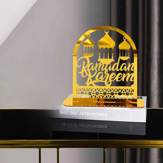 Ornements en acrylique Ramadan Kareem, lanterne étoile de lune dorée, décorations pour la maison زينة رمضان كريم أكريليك، فانوس نجمة القمر الذهبي