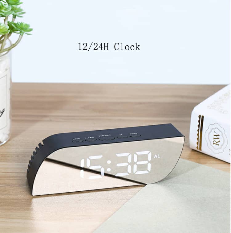 Réveil numérique intelligent horloge à affichage numérique miroir avec lumière LED