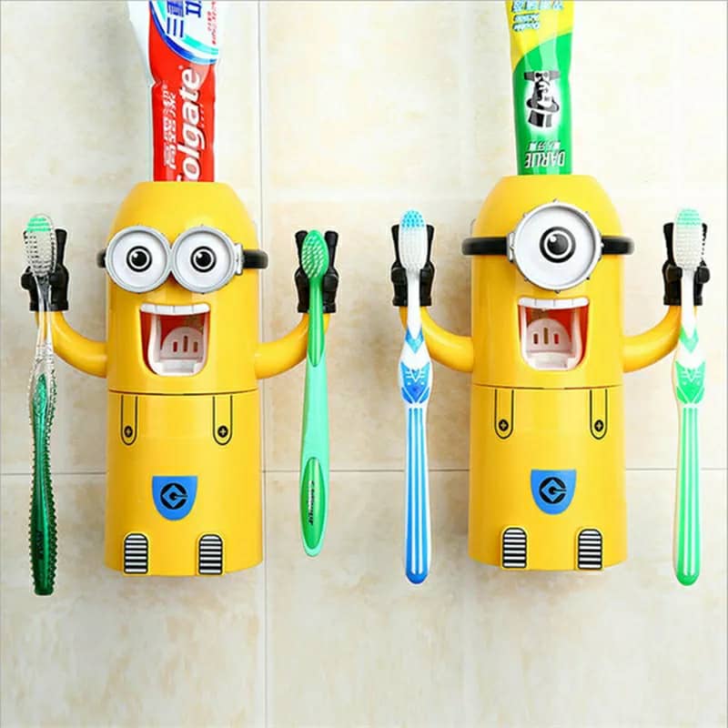 Minions Distributeur et porte brosse a dent 2 in1 presse-dentifrice automatique pour enfants