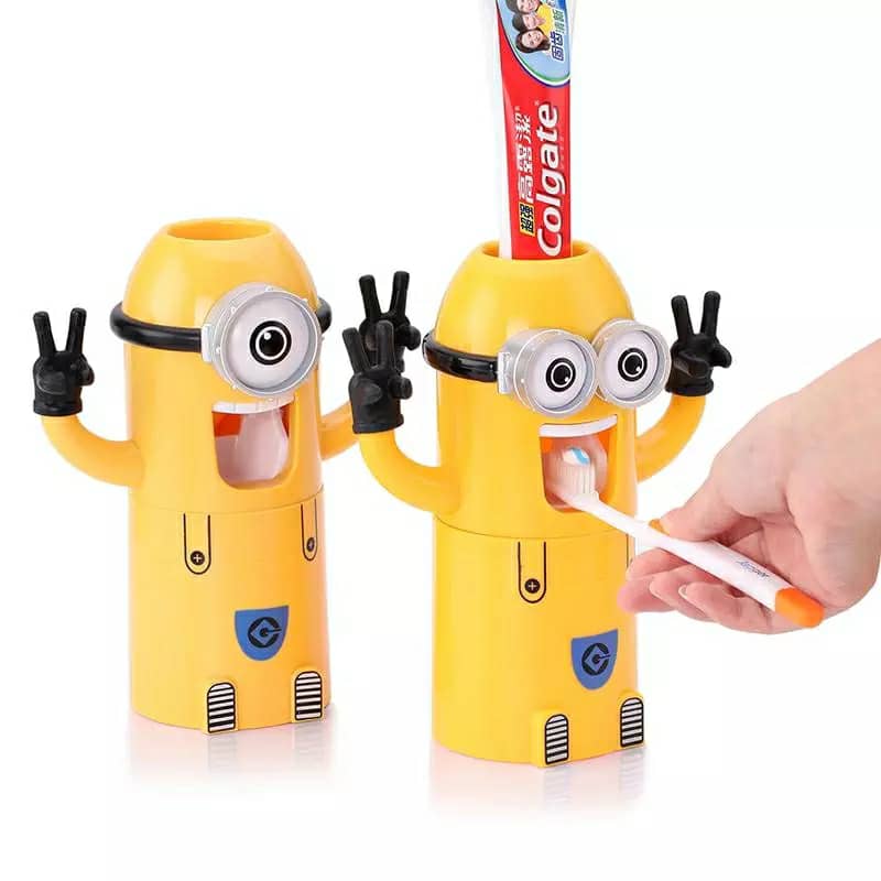 Minions Distributeur et porte brosse a dent 2 in1 presse-dentifrice automatique pour enfants