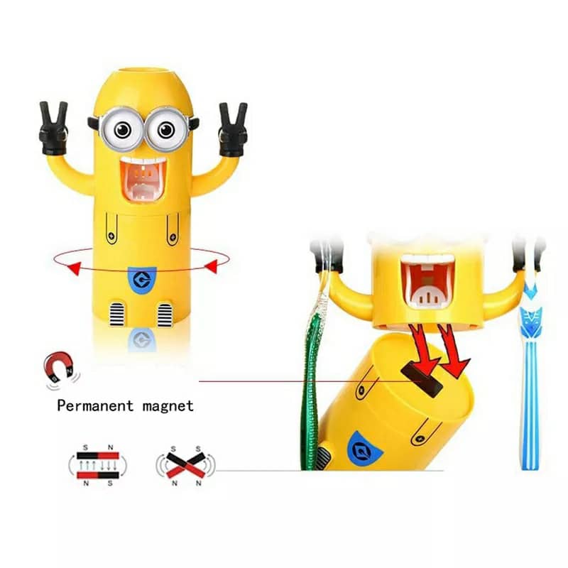 Minions Distributeur et porte brosse a dent 2 in1 presse-dentifrice automatique pour enfants