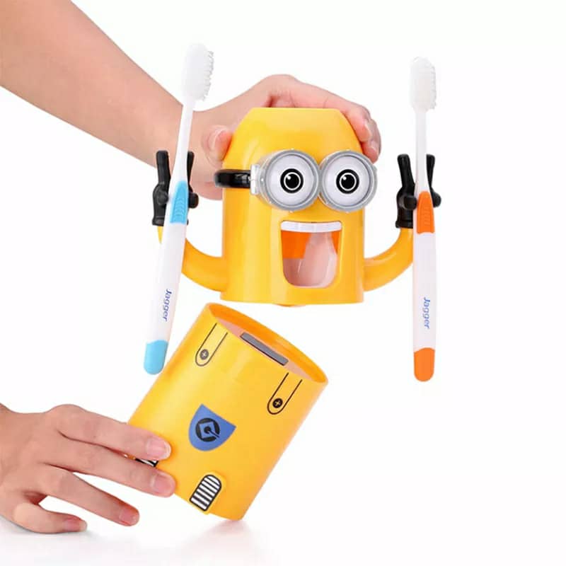 Minions Distributeur et porte brosse a dent 2 in1 presse-dentifrice automatique pour enfants