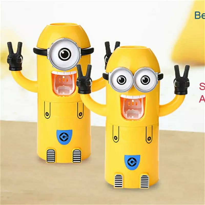 Minions Distributeur et porte brosse a dent 2 in1 presse-dentifrice automatique pour enfants