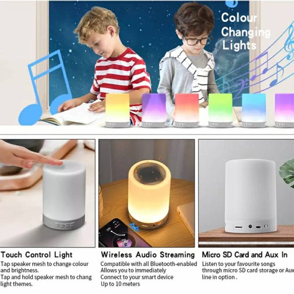 Haut-parleur Bluetooth + veilleuse tactile LED colorée /AUX / TF CART/USB