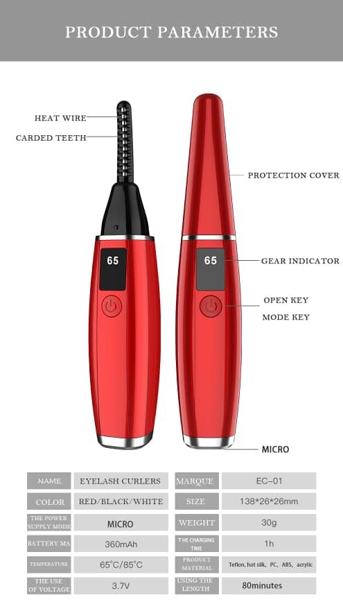 Recourbe-cils chauffant électrique rechargeable USB