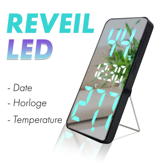 Réveil LED numérique à écran miroir rectangulaire Snooze Température Date Affichage DS-3825L