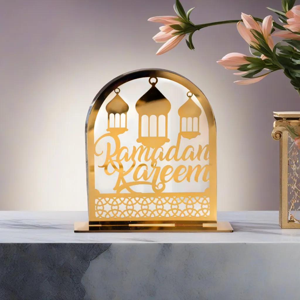 Ornements en acrylique Ramadan Kareem, lanterne étoile de lune dorée, décorations pour la maison زينة رمضان كريم أكريليك، فانوس نجمة القمر الذهبي