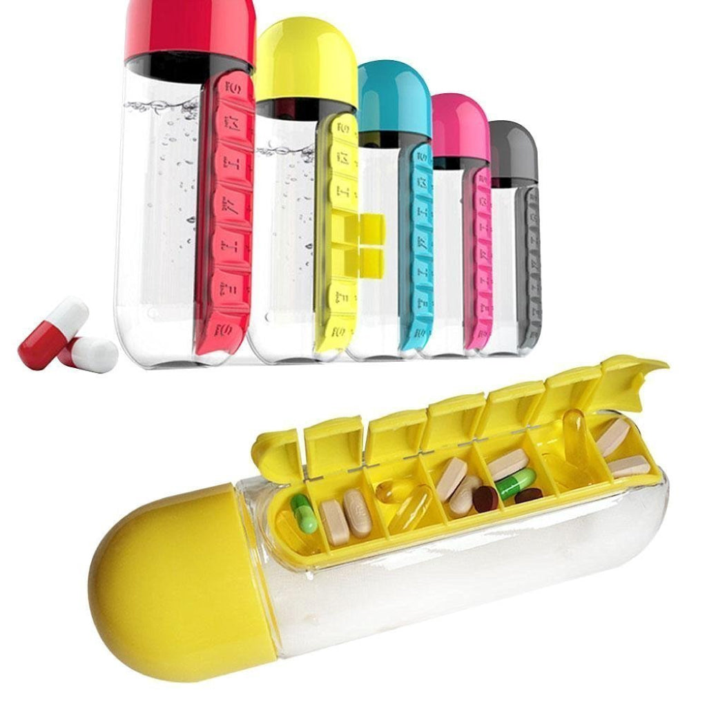 Organisateur de médicaments et bouteille d'eau portable 600ML