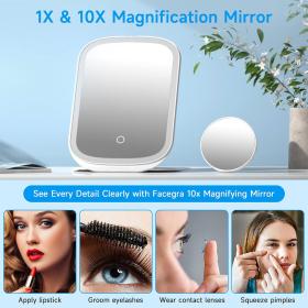 Miroir et Veilleuse LED Ajustable 3 couleur Rechargeable